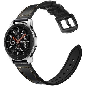 Universeel Smartwatch 22MM Bandje - Cowhide - Echt Leer en Siliconen - Zwart