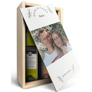 Wijnpakket in bedrukte kist - Maison de la Surprise - Syrah en Sauvignon Blanc