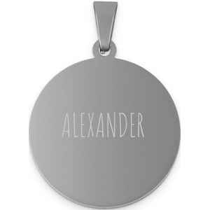 Ronde hanger met text - zilver