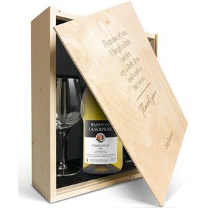 Wijnpakket met glas - Maison de la Surprise Chardonnay (Gegraveerde deksel)