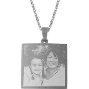 Ketting vierkante hanger met foto - zilver