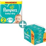 Pampers Baby Dry Maat 2 - 174 Luiers Maandbox + Pampers Billendoekjes Fresh Clean 624