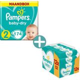 Pampers Baby Dry Maat 2 - 174 Luiers Maandbox + Pampers Billendoekjes Sensitive 624