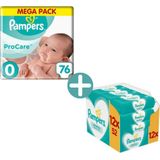 Pampers Premium Protection Procare Maat 0 - 76 Luiers + Pampers Sensitive Billendoekjes 624