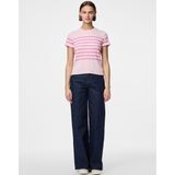 Pcfaith - Gebreide Trui - Korte Mouwen - Opstaande Kraag - Gestreept