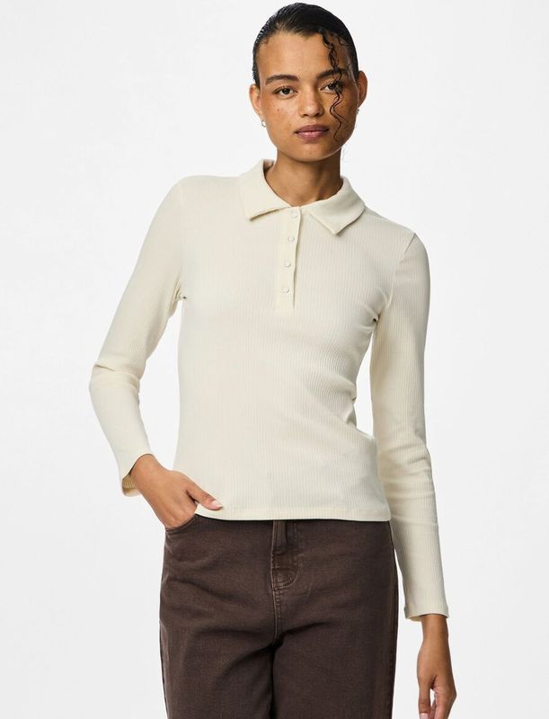 PIECES - PCKITTE - Poloshirt - Wolwit - Lange Mouw