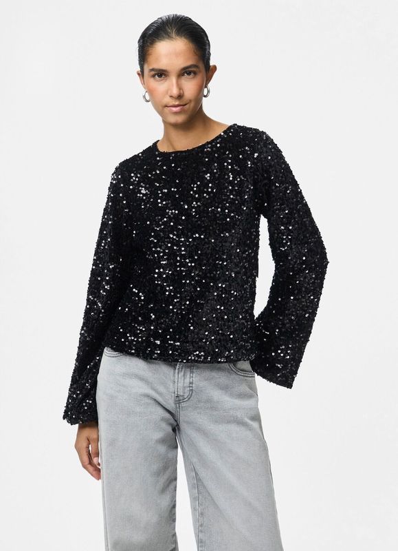 PIECES - PCKAM - Blouse - Zwart - Lange Mouw - Gerecycled Materiaal