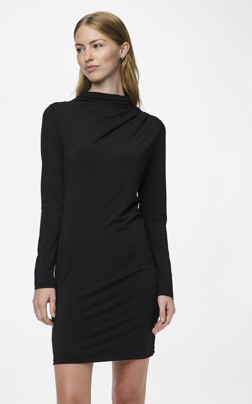 PIECES - Pcmadison Ls Draped Dress Noos - Damesjurk - Zwart