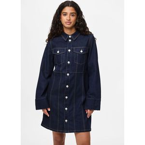 Pcfemma - Denim Midi-jurk - Katoen - Blousekraag - Lange Mouwen