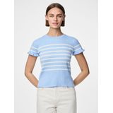 Pcfaith - Gebreide Top - Korte Mouwen - Opstaande Kraag - Gestreept