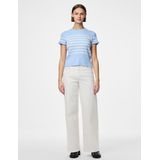 Pcfaith - Gebreide Top - Korte Mouwen - Opstaande Kraag - Gestreept