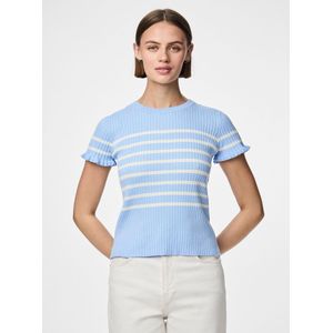 Pcfaith - Gebreide Top - Korte Mouwen - Opstaande Kraag - Gestreept