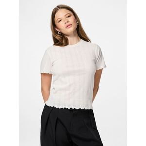 PIECES - Shirt - Wit - Jersey - Kwartmouw