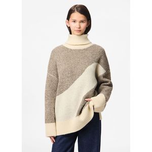 PIECES - LINNA - Trui - Crème / Donkerbruin - Losse Pasvorm