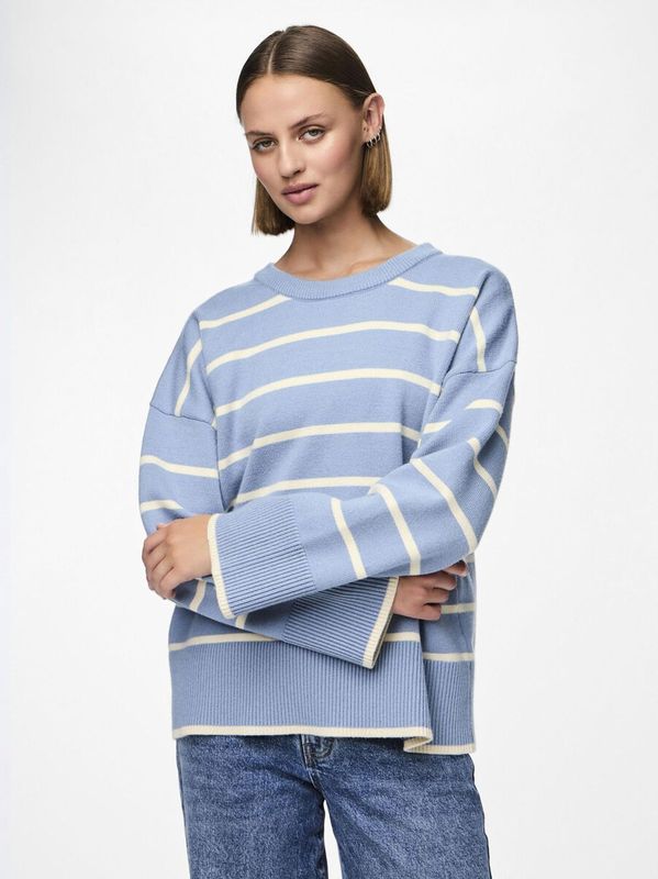 PIECES - PCMathilde - Gebreide Trui - Hemelsblauw/Wit - Lange Mouw
