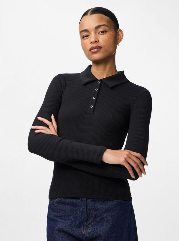 PIECES - PCKITTE - Poloshirt - Zwart - Lange Mouw