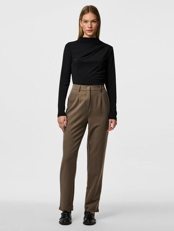 PIECES - PCKamil - Bandplooibroek - Mokka - High Waist