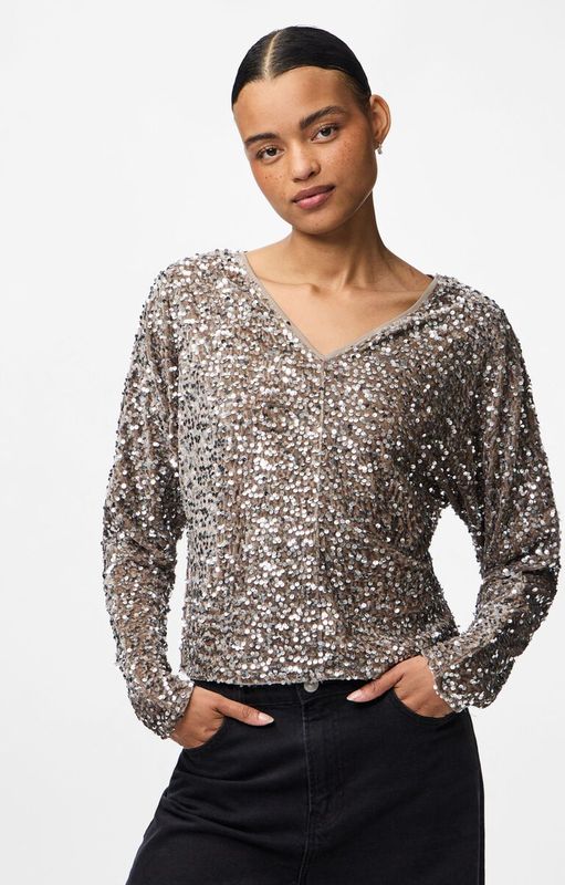 Pckam Pailletten Top Met Lange Mouwen