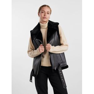 Pcnora - Faux Leather - Gilet - Mouwloos - Imitatieleren ontwerp met Oversized Revers