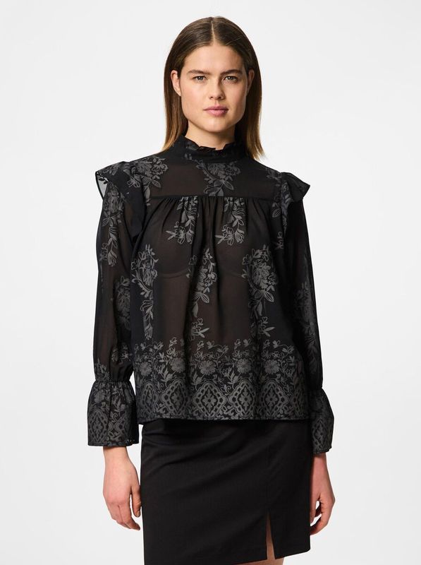PIECES - Blouse 'PCNolia' - Donkergrijs/Zwart - Blouseshirt