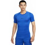 Nike Pro Dri-FIT - Strakke Fitnesstop - Blauw - Korte Mouwen