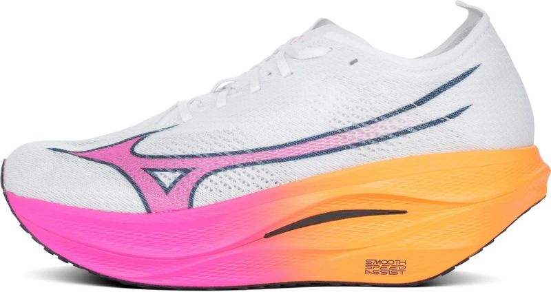 Mizuno - WAVE REBELLION PRO 3 - Hardloopschoenen - Wit/Roze Tetra/Tang Oranje