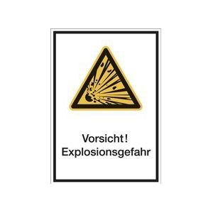 Kombischilder mit Text für Warnkennzeichen, Vorsicht! Explosionsgefahr, VE 10 Stk, Kunststoff, LxH 210 x 297 mm