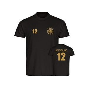 multifanshop Herren T-Shirt - Deutschland - Adler Retro Trikot 12 Gold - Druck gold metallic - Männer