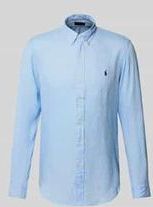 Slim Fit Leinenhemd mit Logo-Stitching