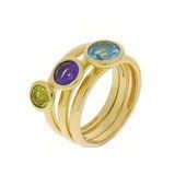 Zeeme Gemstones Ring-Set Silber 925 vergoldet mit Blautopas (beh.) Peridot Amethyst