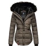 MARIKOO Damen Designer Steppjacke Winter Jacke mit edler Kunstpelz Kapuze Lotusblüte