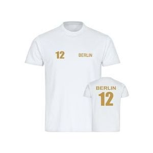 multifanshop Kinder T-Shirt - Berlin blau - Trikot Nummer 12 gold - Druck gold metallic - Kind