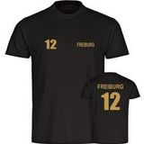 multifanshop Herren T-Shirt - Freiburg - Trikot Nummer 12 gold - Druck gold metallic - Männer