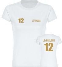 multifanshop Damen T-Shirt - Leverkusen - Trikot Nummer 12 gold - Druck gold metallic - Frauen