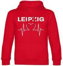 multifanshop Kapuzen Sweatshirt - Leipzig - Herzschlag - Druck weiß - Hoodie