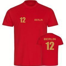 multifanshop Herren T-Shirt - Berlin rot - Trikot Nummer 12 gold - Druck gold metallic - Männer