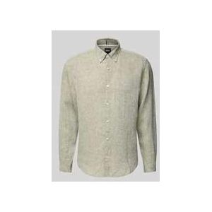 Regular Fit Leinenhemd mit Button-Down-Kragen