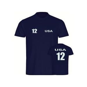 multifanshop Herren T-Shirt - USA - Trikot Nummer 12 - Druck weiß - Männer