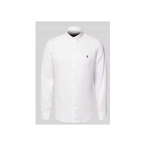Slim Fit Leinenhemd mit Button-Down-Kragen