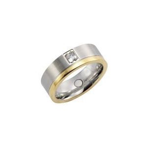 Zeeme Stainless Steel Ring Edelstahl zweifarbig glanz/mattiert mit weißem Zirkonia