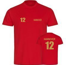 multifanshop Herren T-Shirt - Hannover - Trikot Nummer 12 gold - Druck gold metallic - Männer