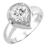 Zeeme Basic Ring Silber 925 rhodiniert Tropfen-Form mit weißem Zirkonia-Stein