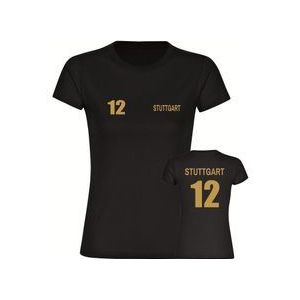 multifanshop Damen T-Shirt - Stuttgart - Trikot Nummer 12 gold - Druck gold metallic - Frauen