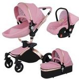 TPFLiving Luxus Kombi-Kinderwagen 3in1 Set - Modell 5 Kunstleder - Braun
