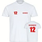 multifanshop Herren T-Shirt - Schweiz - Trikot Nummer 12 - Druck rot - Männer