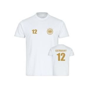 multifanshop Kinder T-Shirt - Germany - Adler Retro Trikot 12 Gold - Druck gold metallic - Kind