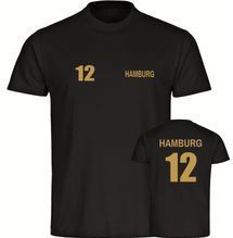 multifanshop Herren T-Shirt - Hamburg - Trikot Nummer 12 gold - Druck gold metallic - Männer