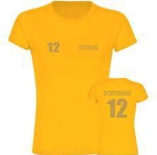 multifanshop Damen T-Shirt - Dortmund - Trikot Nummer 12 gold - Druck gold metallic - Frauen