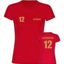 multifanshop Damen T-Shirt - Augsburg - Trikot Nummer 12 gold - Druck gold metallic - Frauen