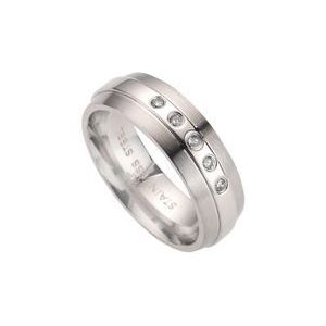 Zeeme Stainless Steel Ring Edelstahl glanz/matt mit weißem Zirkonia
